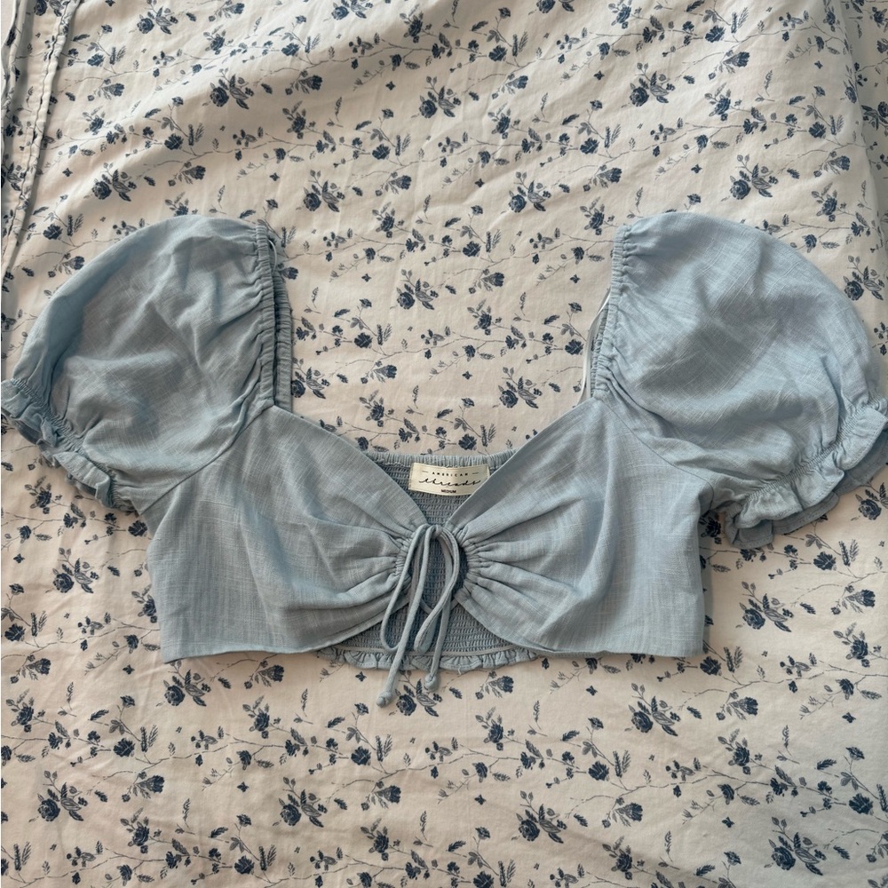 American Threads Sky Blue Puff Sleeve Blouse